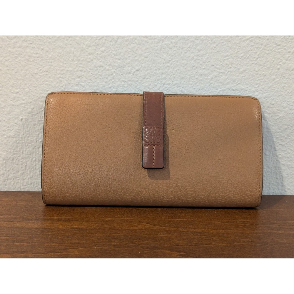 Loewe Large Vertical Wallet Tan Grained Calfskin Leather Anagram